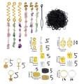 187pcs dreadlock hair jewelry set with colorful crystal spirals and leaf pendants - 97Pcs Set + 120 Rubber Bands Style 14