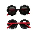 Sunflower shaped kids sunglasses in black frame with red arms, double color floral design - Kids / C46 Black Frame Red Temple
