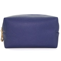 Pochette trucchi blu navy impermeabile con trama Saffiano e cerniera dorata - Piccolo / Blu scuro
