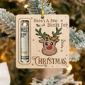 Close-up of reindeer money holder ornament with leopard bow and custom name detail - Pink Bow Reindeer (Style 17)