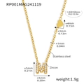 PVD gold plated stainless steel letter M necklace with zircon heart pendant - Letter M Necklace (RP001) / Gold