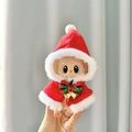 Plush Santa Claus outfit with red hooded cloak and gold bells for Labubu doll hanging - Charm With Jingling Bells Hooded Shawl / First And Second Generation Keychains Are Compatible With La Cloth Dolls. Dolls Not Included.