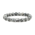 Elastic beaded bracelet with white marble stone beads and silver Buddha head charm - Picasso Stone-Buddha