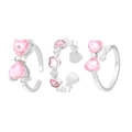 Detaillierte Ansicht des 3-teiligen Silberring-Sets mit rosa Herz-Zirkon und Kristallen - 3-teiliges Set / Silber/Rosa Zirkonia