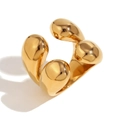 Anello aperto in acciaio inossidabile placcato oro 18K con quattro gocce d'acqua - US 6 / Oro