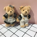 Linen teddy bear plush pendants with black and white checkered outfits and metal chains - Black Bowknot (Single) / 11cm