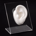 White silicone ear model with clear acrylic stand for jewelry and earring display - White Left Ear