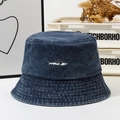 Unisex gewassen denim zonnehoed met haaienborduurwerk en ventilatiegaten voor buitengebruik - Eén maat / Marineblauw