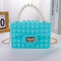 Mint blue silicone pop fidget mini purse with pearl handle and golden chain strap - Large / L Green