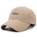Khaki cotton baseball cap featuring dark blue Narason FASHIONES letter embroidery - Adjustable / Khaki