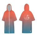 Quick-dry hooded beach poncho with zipper in orange to blue gradient and palm tree print - One Size / Zipper Style - Gradient Orange