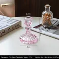 Minimalist vintage pink ribbed glass candle holder for elegant home decor ambiance - Round Small Vertical Stripes / Transparent Pink