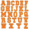Orange chenille letter patches A-Z with sparkling gold glitter borders for DIY apparel - 8cm / Set of 26 Letters / Orange