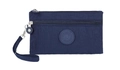 Navy blue nylon multi-zippered wristlet pouch with wrist strap and signature round logo - Dark Blue