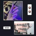 Close-up of black and white flame pattern on long coffin-shaped press-on nails - W001 Black White Flame