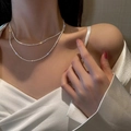 Collier double couche étincelant en acier titane argenté avec finition brillante étoilée - Collier (40+5cm) / Argenté