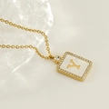 Golden square shell necklace featuring letter Y pendant with pave zircons on the edge - Gold-Y