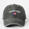 Washed dark gray baseball cap featuring Puerto Rico flag and text for outdoor wear - Black