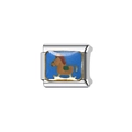 Italian modular stainless steel bracelet charm featuring a blue enamel horse pattern - Pony Design (Y48) / Blue