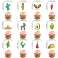 Set of 12 Mexican fiesta cupcake toppers including cactus and sombrero with size specs - Mexican Small Toppers / Set of 12 Small Toppers