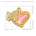 Macro view of pink enamel heart pendant with crystals and dimensions 19mm x 16mm - Heart Bow Pink(YE846-2)