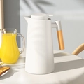 White Nordic thermal coffee carafe with wood texture handle on a cozy breakfast table - Plain Style / 062 White