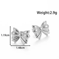 Silver bow knot titanium steel stud earrings with size and weight measurements - YE-068-Silver