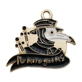 Pestdoktor-Emaille-Anhänger mit No more germs Schriftzug in Schwarz, Weiß und Gold - Pestdoktor Krähe Stil B-No more germs