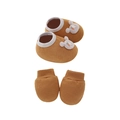 Brown newborn knit baby shoes and mittens set with cute rabbit and carrot patches - Camel Bear - Mittens & Booties Set