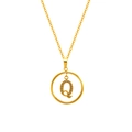 Gold plated titanium steel necklace featuring a zircon encrusted letter Q pendant - Letter Q (S-N051-Q)
