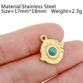 Golden stainless steel sun pendant with turquoise stone inlay for jewelry making - DY792-2 Sunburst Green Stone
