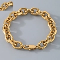 Pulsera de cadena de acero inoxidable dorado con vista macro de los eslabones clásicos - Pulsera 20CM / Hebilla Cuadrada Corte Plano (5.4mm) / Dorado