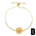 Adjustable gold Virgin Mary bracelet with square zircon stones and box chain - Style D/Round Virgin Mary Relief - Gold