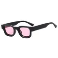 Retro small square hip-hop sunglasses with thick black frame and pink lenses - Black Frame Pink Lens