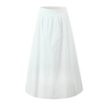 Detail view of the white high-waisted A-line maxi skirt with elegant pleated hemline - S / White Skirt