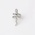 Serpent-shaped silver ear cuff with textured scales for the right ear, unisex style - 1PC Right Ear Wrapped Snake Ear Cuff / White Gold