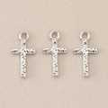 Macro shot of silver baroque cross pendants with hammered texture on beige fabric - Black Polka Dot / 1.2*0.6cm / Silver