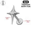 Silver G23 Titanium star labret stud with zircon stone and internal threading - 1# Silver Four-pointed Star with Zirconia / 1.0*5mm