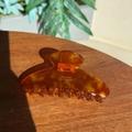 Elegant amber tortoiseshell acetate hair claw clip with Barrette La France lettering - Caramel Jelly - Round Top 8-Teeth