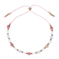 Bracelet tressé rose avec cristaux de rhodochrosite et boucle dorée ajustable - Cordon Rose - Multicolore Facetté