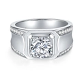 Classic 1 carat moissanite ring in 18K white gold plated silver with side accent stones - 26# / 1 ct