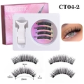 3D Magnetic Eyelashes Set CT04-2 with Pink Mirror Case and Application Tool 29mm Width - CT04-2 with White V-Type Tweezer