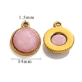 14mm round stainless steel pendant with pink natural stone and gold plated frame - Large (14mm) / Rose Quartz