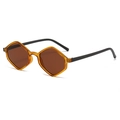 Irregular diamond-shaped sunglasses with amber transparent frames and dark brown lenses - Brown Frame/Brown Lens