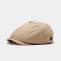 Classic khaki newsboy cap in vintage eight-panel style with a side fashion badge - Khaki