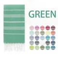 Turkish pestemal green beach towel with white stripes, fringe, and multi-color options - Green