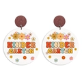 Bohemian wooden round drop earrings with colorful Kindergarten print for teachers - Kindergarten (Stud)
