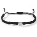 Woven black nylon cord heart bracelet with silver letter H charm and adjustable knot - Silver Heart-H / Black