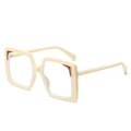 Fashionable oversized square glasses in creamy white frame with brown accents - Beige Frame