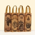 Bruine kraftpapieren wijngeschenkzakken met vintage prints set van vier stuks - 2803 Pak van 12 Gemengde Patronen